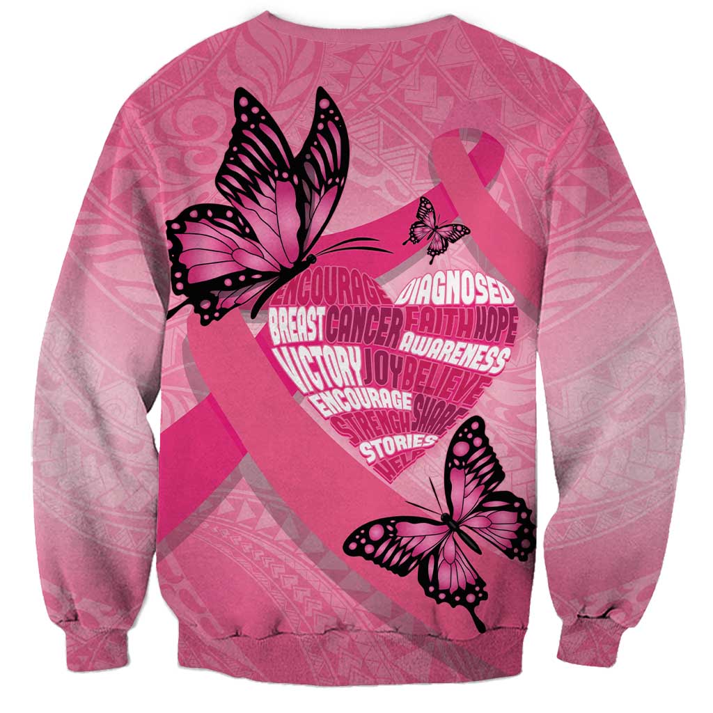 Polynesia Breast Cancer Awareness Month Sweatshirt Pink Ribbon Mix Butterflies