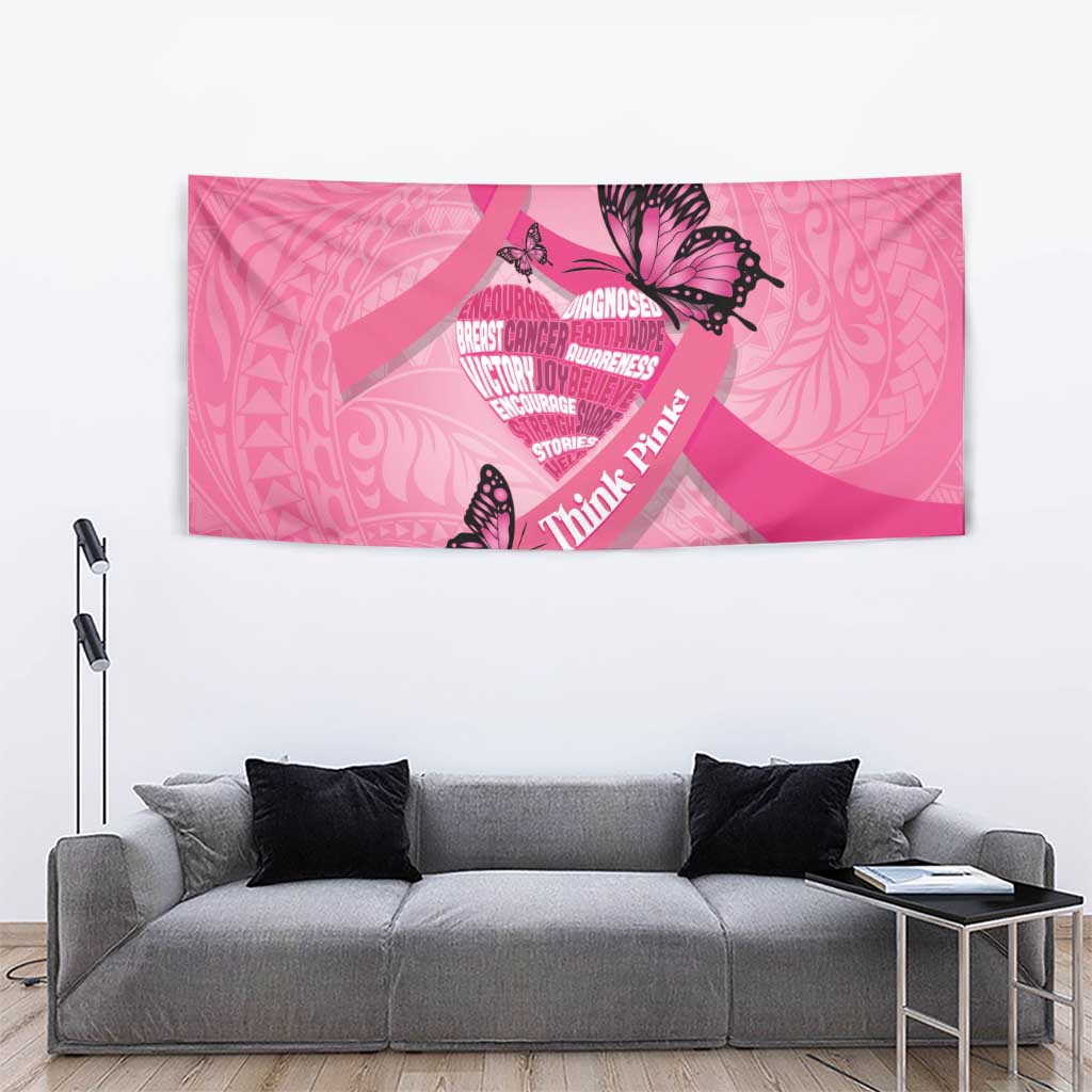 Polynesia Breast Cancer Awareness Month Tapestry Pink Ribbon Mix Butterflies