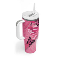 Polynesia Breast Cancer Awareness Month Tumbler With Handle Pink Ribbon Mix Butterflies