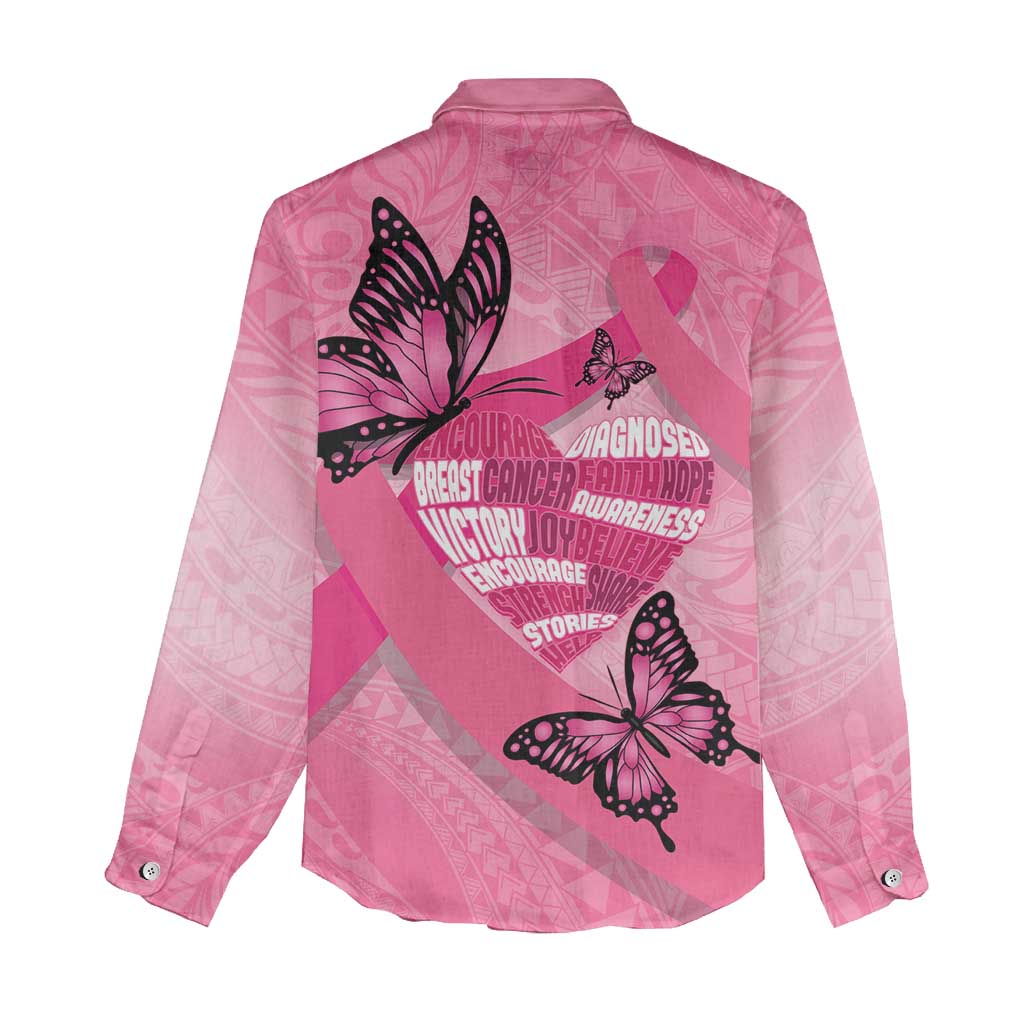 Polynesia Breast Cancer Awareness Month Women Casual Shirt Pink Ribbon Mix Butterflies