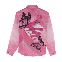 Polynesia Breast Cancer Awareness Month Women Casual Shirt Pink Ribbon Mix Butterflies