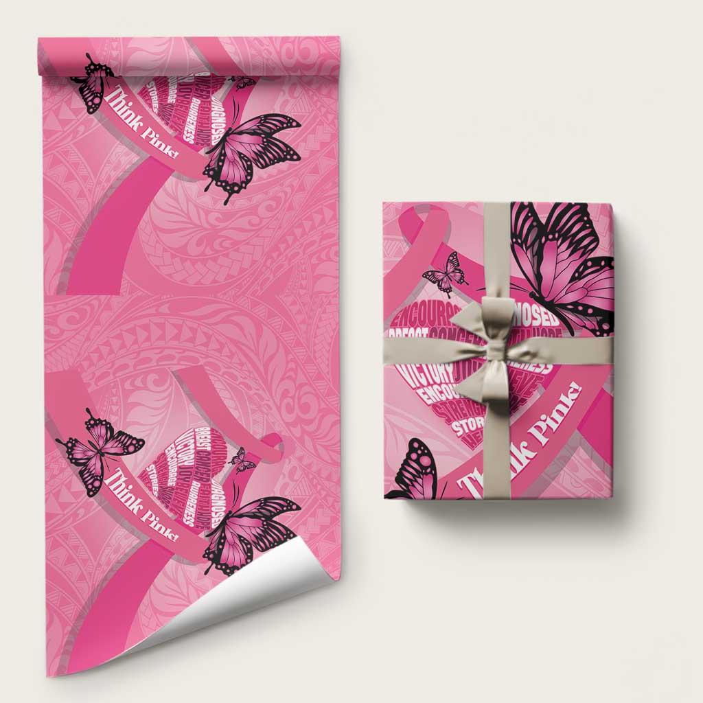 Polynesia Breast Cancer Awareness Month Wrapping Paper Pink Ribbon Mix Butterflies - Polynesian Pride