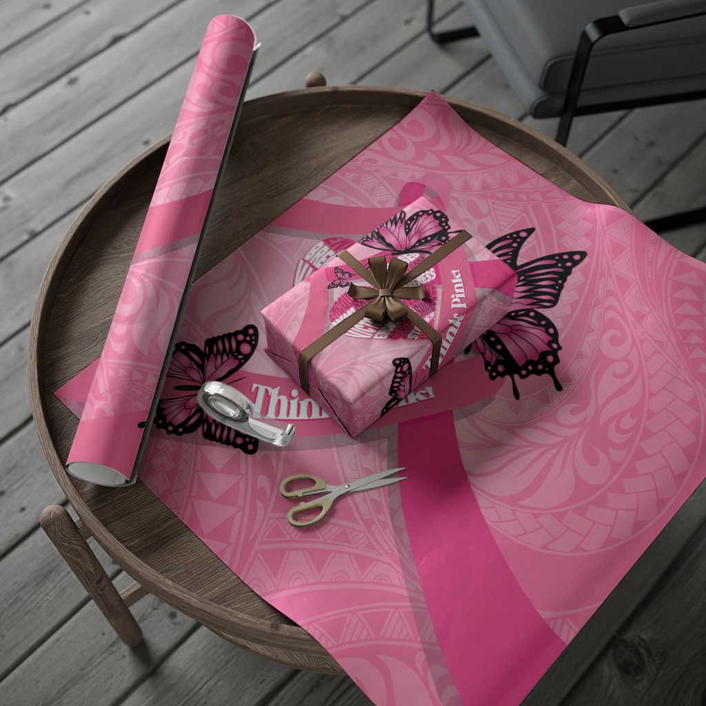 Polynesia Breast Cancer Awareness Month Wrapping Paper Pink Ribbon Mix Butterflies - Polynesian Pride