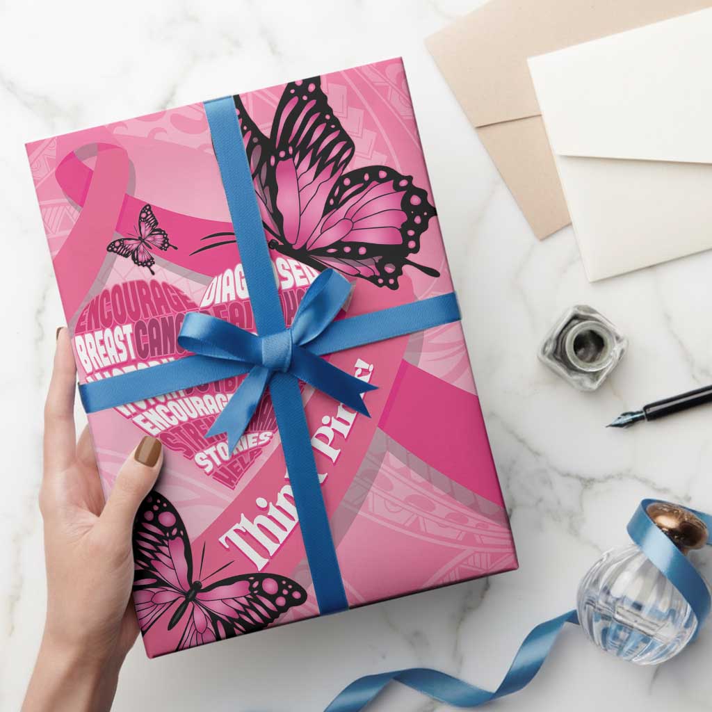 Polynesia Breast Cancer Awareness Month Wrapping Paper Pink Ribbon Mix Butterflies - Polynesian Pride