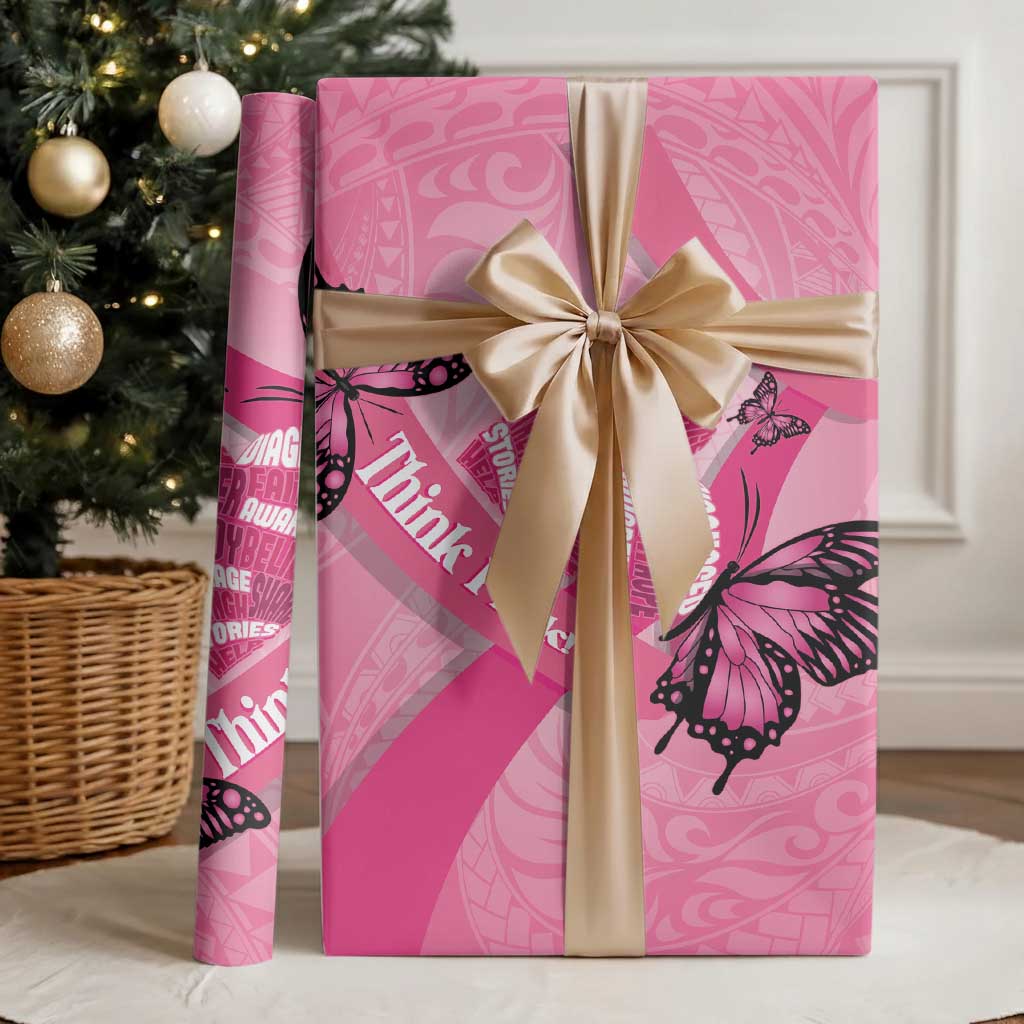 Polynesia Breast Cancer Awareness Month Wrapping Paper Pink Ribbon Mix Butterflies - Polynesian Pride