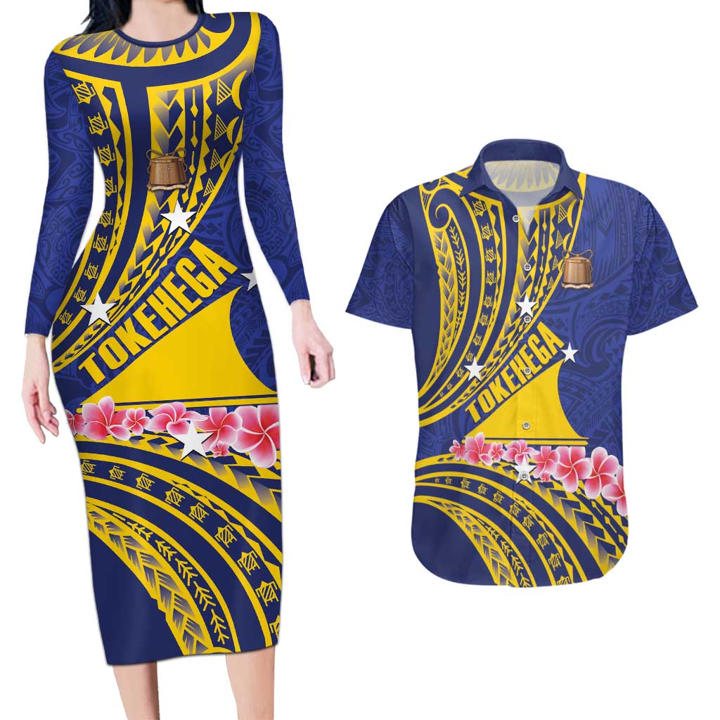 Personalised Tokelau Tokehega Day Couples Matching Long Sleeve Bodycon Dress and Hawaiian Shirt Tokelauan Tatau Flag Color - Polynesian Pride