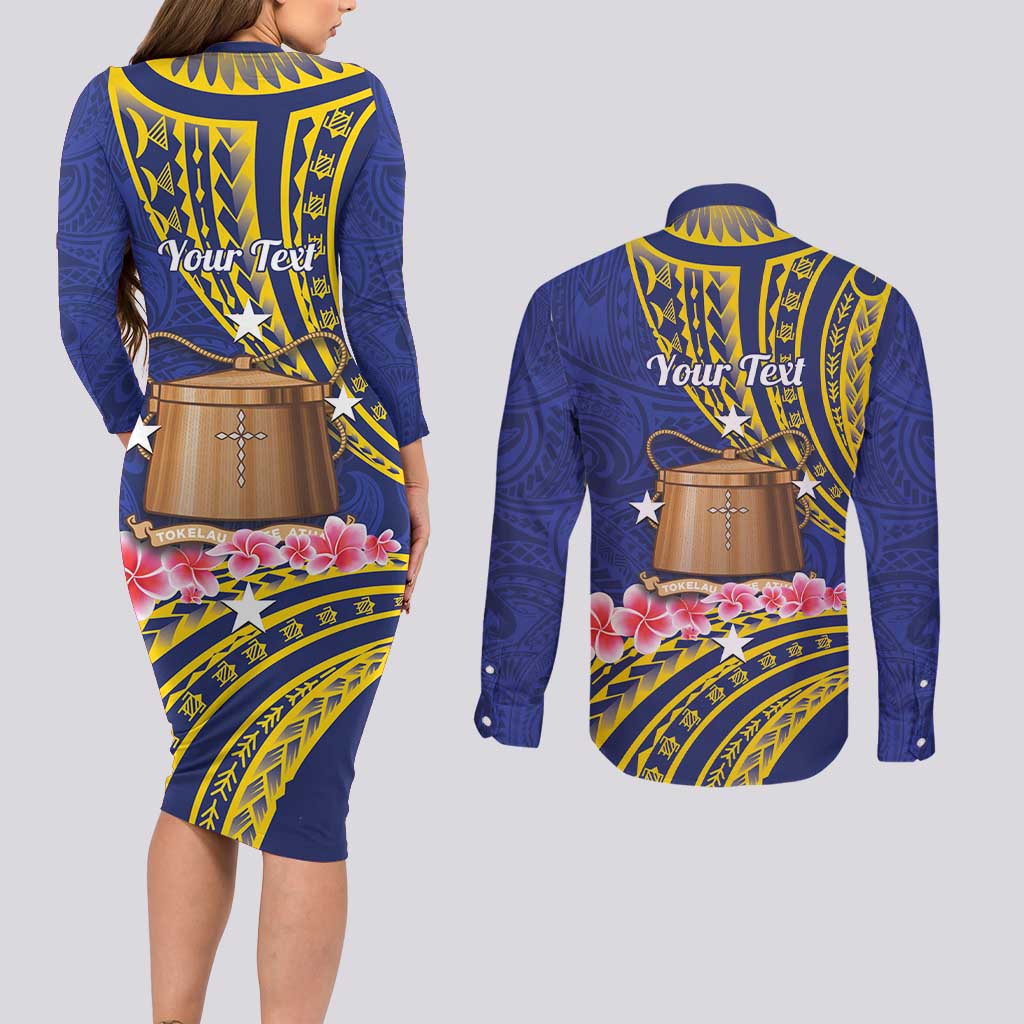 Personalised Tokelau Tokehega Day Couples Matching Long Sleeve Bodycon Dress and Long Sleeve Button Shirt Tokelauan Tatau Flag Color - Polynesian Pride