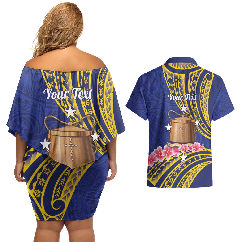 Personalised Tokelau Tokehega Day Couples Matching Off Shoulder Short Dress and Hawaiian Shirt Tokelauan Tatau Flag Color - Polynesian Pride
