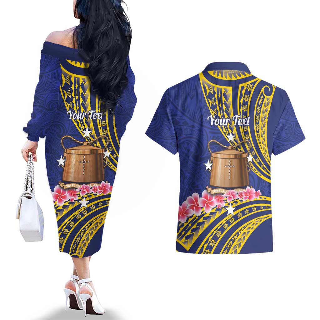 Personalised Tokelau Tokehega Day Couples Matching Off The Shoulder Long Sleeve Dress and Hawaiian Shirt Tokelauan Tatau Flag Color - Polynesian Pride