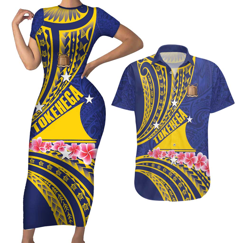 Personalised Tokelau Tokehega Day Couples Matching Short Sleeve Bodycon Dress and Hawaiian Shirt Tokelauan Tatau Flag Color - Polynesian Pride