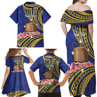 Personalised Tokelau Tokehega Day Family Matching Off Shoulder Maxi Dress and Hawaiian Shirt Tokelauan Tatau Flag Color - Polynesian Pride