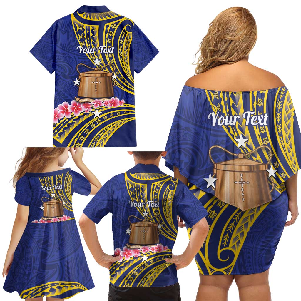 Personalised Tokelau Tokehega Day Family Matching Off Shoulder Short Dress and Hawaiian Shirt Tokelauan Tatau Flag Color - Polynesian Pride