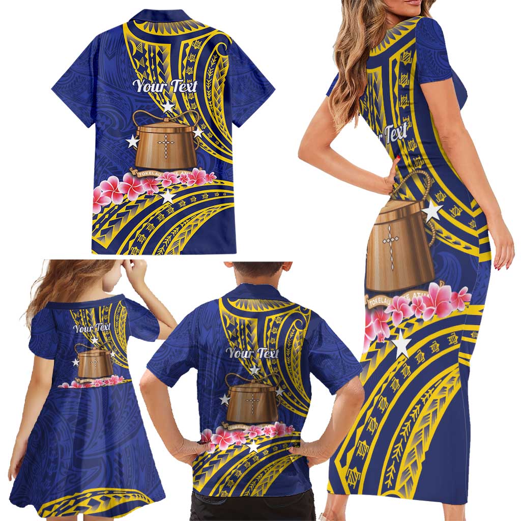 Personalised Tokelau Tokehega Day Family Matching Short Sleeve Bodycon Dress and Hawaiian Shirt Tokelauan Tatau Flag Color - Polynesian Pride