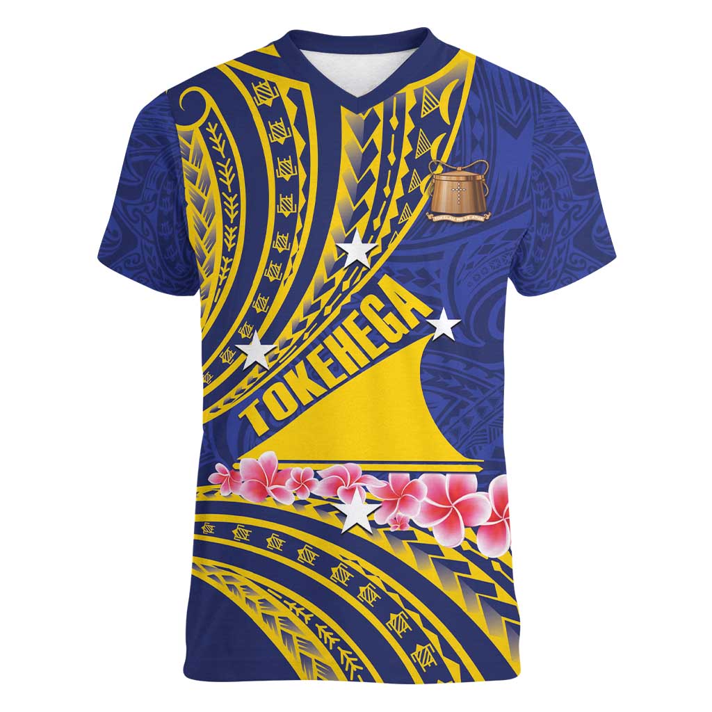 Personalised Tokelau Tokehega Day Women V-Neck T-Shirt Tokelauan Tatau Flag Color - Polynesian Pride