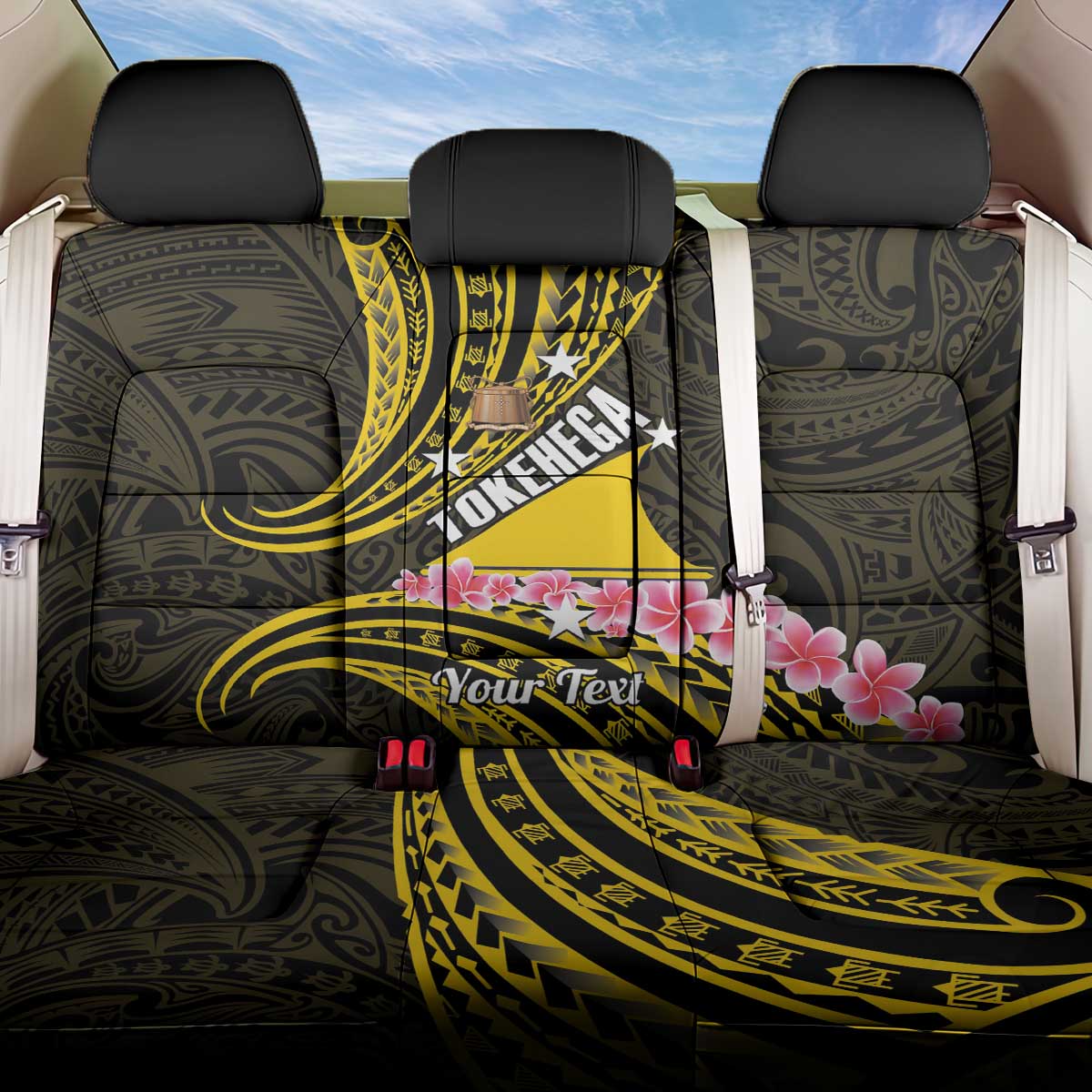 Personalised Tokelau Tokehega Day Back Car Seat Cover Tokelauan Tatau Black Color - Polynesian Pride