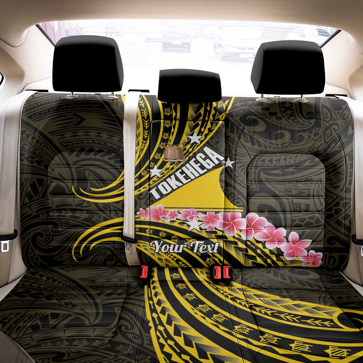 Personalised Tokelau Tokehega Day Back Car Seat Cover Tokelauan Tatau Black Color - Polynesian Pride