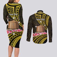 Personalised Tokelau Tokehega Day Couples Matching Long Sleeve Bodycon Dress and Long Sleeve Button Shirt Tokelauan Tatau Black Color - Polynesian Pride