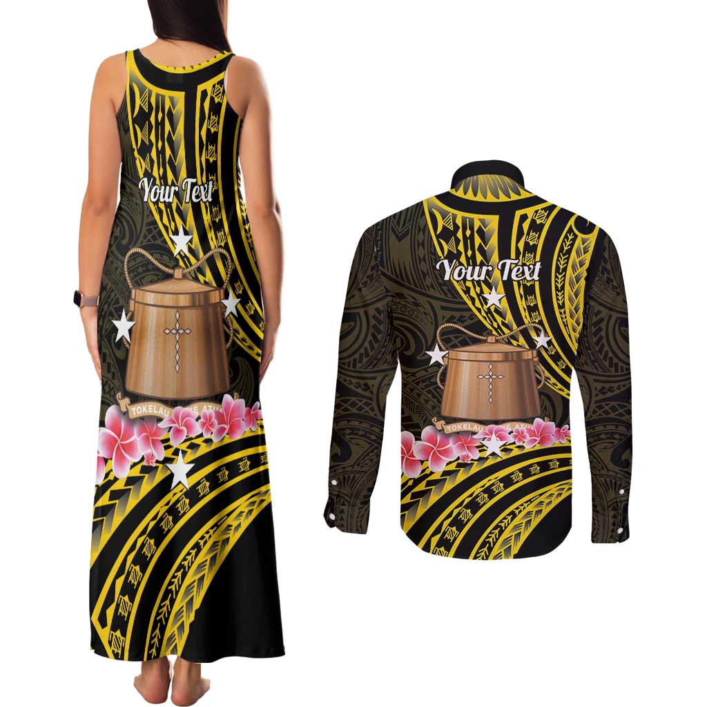 Personalised Tokelau Tokehega Day Couples Matching Tank Maxi Dress and Long Sleeve Button Shirt Tokelauan Tatau Black Color - Polynesian Pride