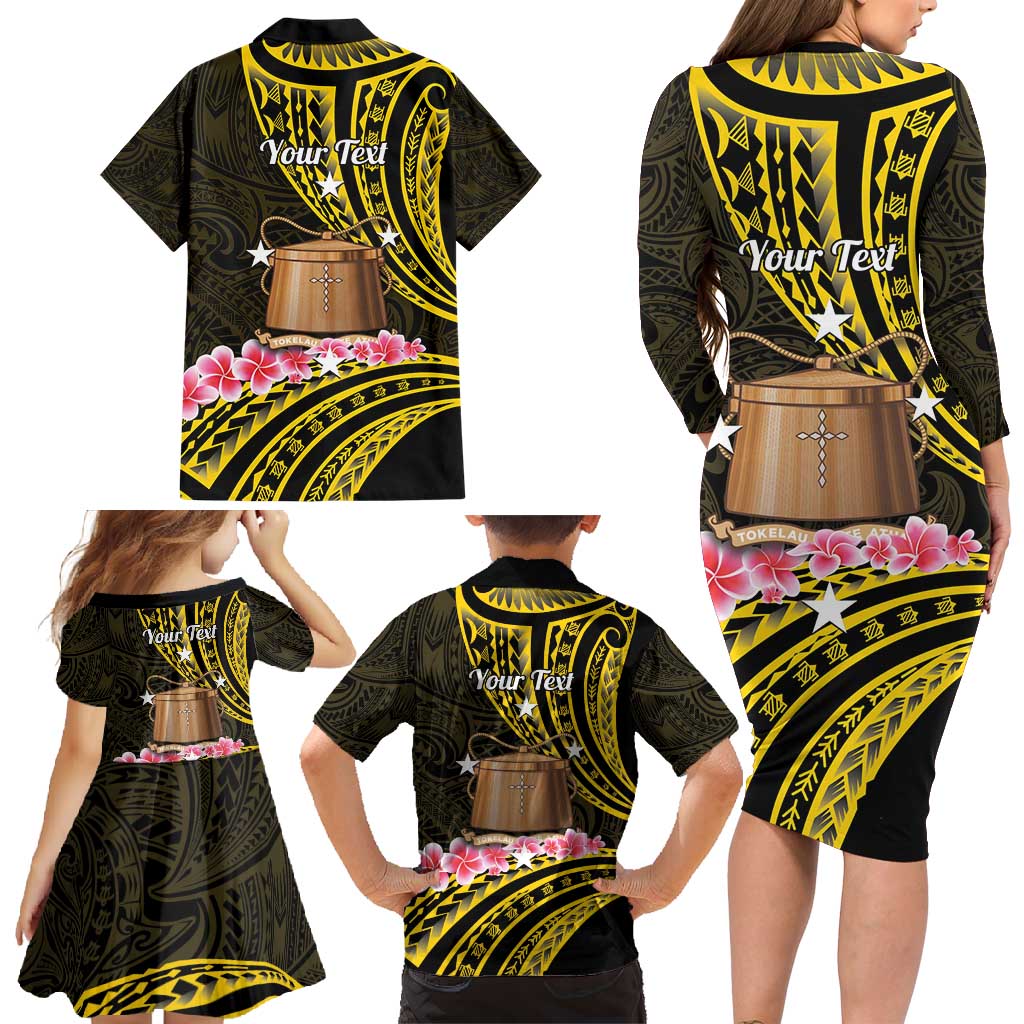 Personalised Tokelau Tokehega Day Family Matching Long Sleeve Bodycon Dress and Hawaiian Shirt Tokelauan Tatau Black Color - Polynesian Pride