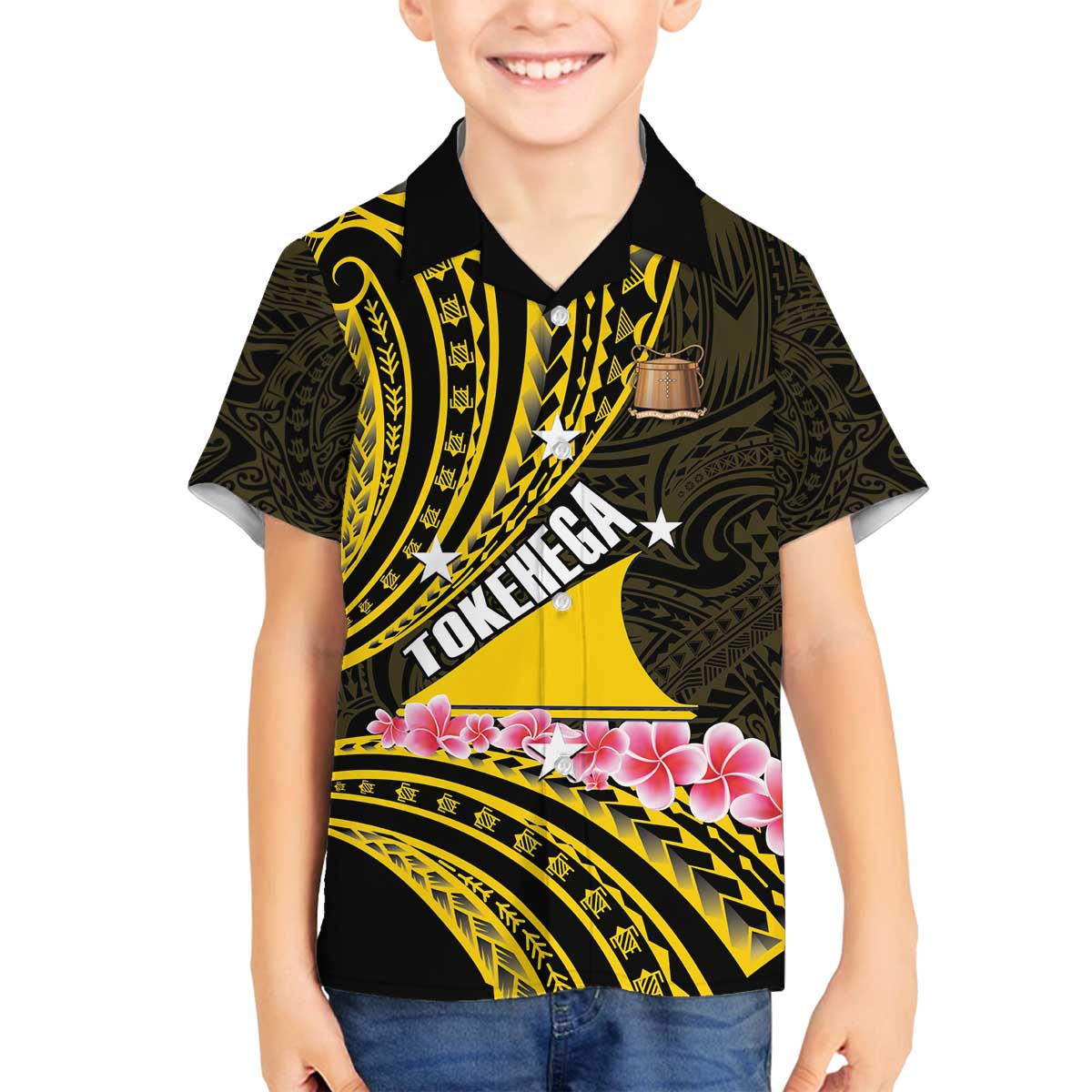 Personalised Tokelau Tokehega Day Family Matching Off The Shoulder Long Sleeve Dress and Hawaiian Shirt Tokelauan Tatau Black Color - Polynesian Pride
