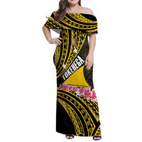 Personalised Tokelau Tokehega Day Family Matching Off Shoulder Maxi Dress and Hawaiian Shirt Tokelauan Tatau Black Color - Polynesian Pride