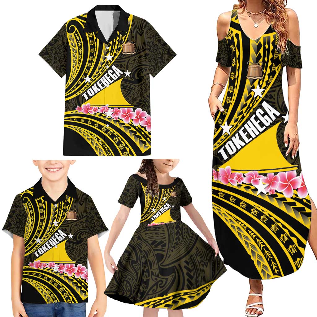 Personalised Tokelau Tokehega Day Family Matching Summer Maxi Dress and Hawaiian Shirt Tokelauan Tatau Black Color - Polynesian Pride