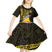 Personalised Tokelau Tokehega Day Kid Short Sleeve Dress Tokelauan Tatau Black Color - Polynesian Pride