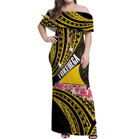 Personalised Tokelau Tokehega Day Off Shoulder Maxi Dress Tokelauan Tatau Black Color - Polynesian Pride