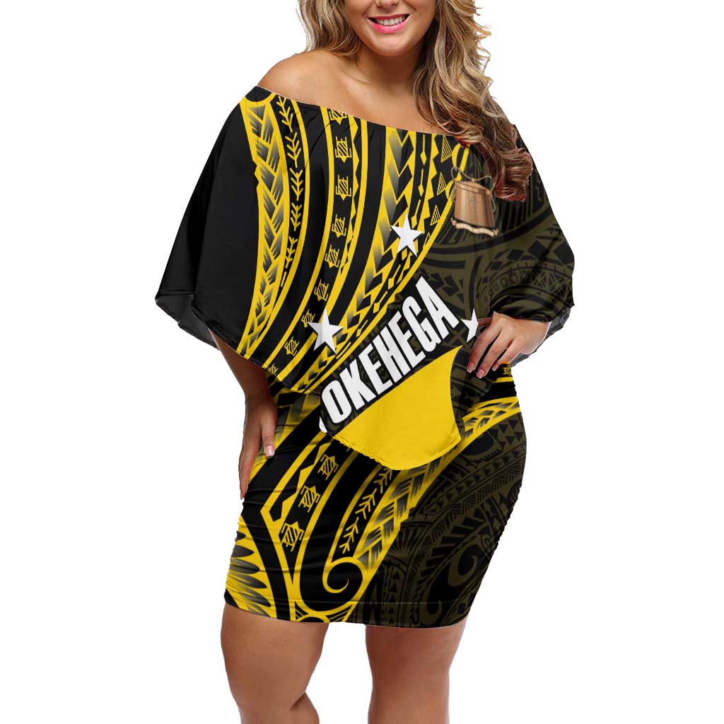 Personalised Tokelau Tokehega Day Off Shoulder Short Dress Tokelauan Tatau Black Color - Polynesian Pride
