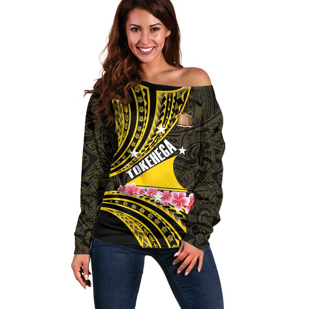 Personalised Tokelau Tokehega Day Off Shoulder Sweater Tokelauan Tatau Black Color - Polynesian Pride