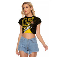 Personalised Tokelau Tokehega Day Raglan Cropped T Shirt Tokelauan Tatau Black Color - Polynesian Pride