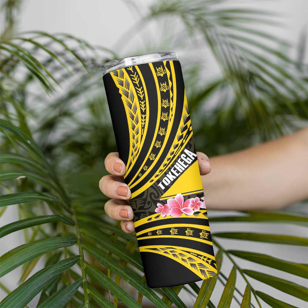 Personalised Tokelau Tokehega Day Skinny Tumbler Tokelauan Tatau Black Color - Polynesian Pride