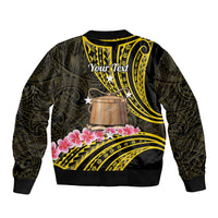 Personalised Tokelau Tokehega Day Sleeve Zip Bomber Jacket Tokelauan Tatau Black Color - Polynesian Pride