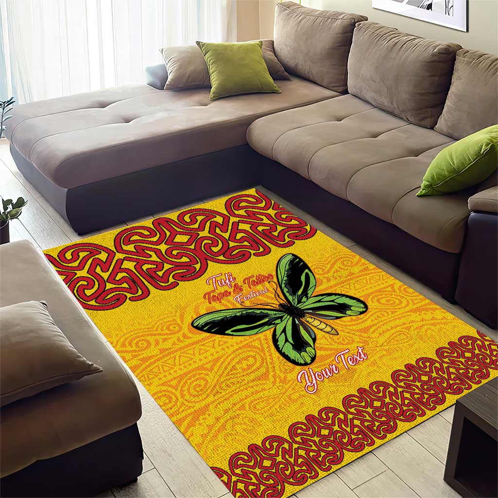 Personalised Tufi Tapa and Tattoo Festival Area Rug PNG Oro Butterfly Tapa Pattern - Polynesian Pride