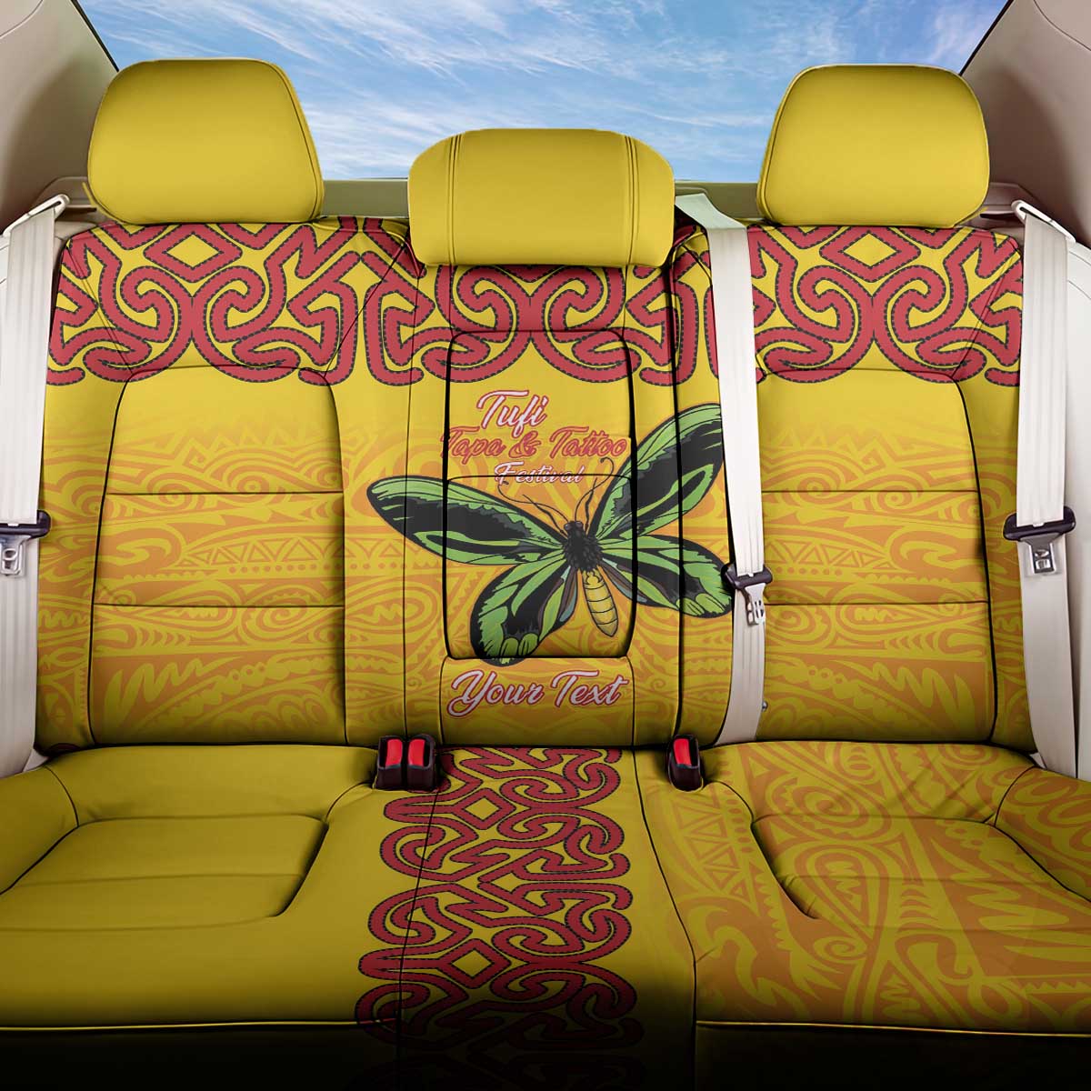 Personalised Tufi Tapa and Tattoo Festival Back Car Seat Cover PNG Oro Butterfly Tapa Pattern - Polynesian Pride