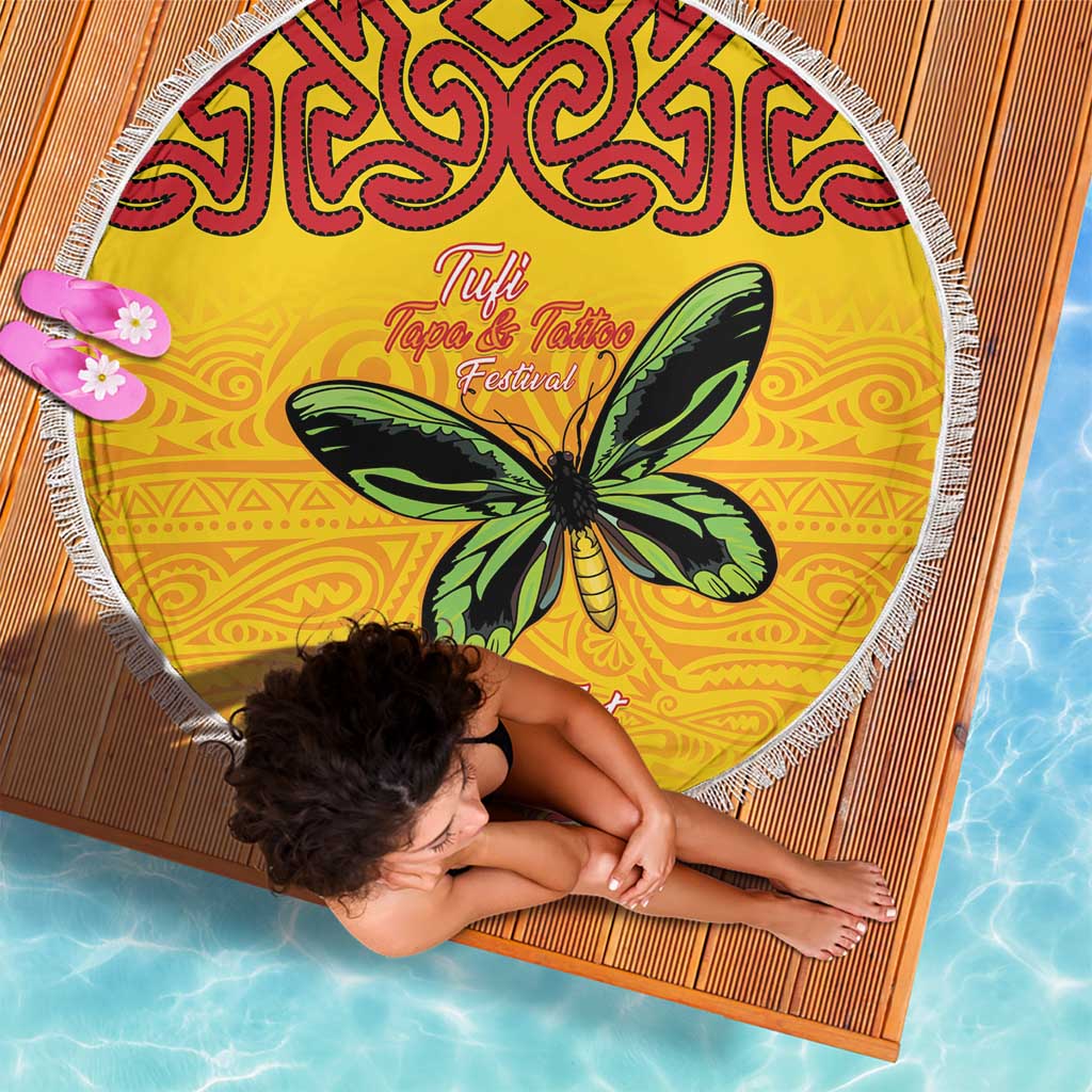 Personalised Tufi Tapa and Tattoo Festival Beach Blanket PNG Oro Butterfly Tapa Pattern - Polynesian Pride