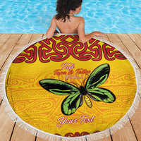 Personalised Tufi Tapa and Tattoo Festival Beach Blanket PNG Oro Butterfly Tapa Pattern - Polynesian Pride