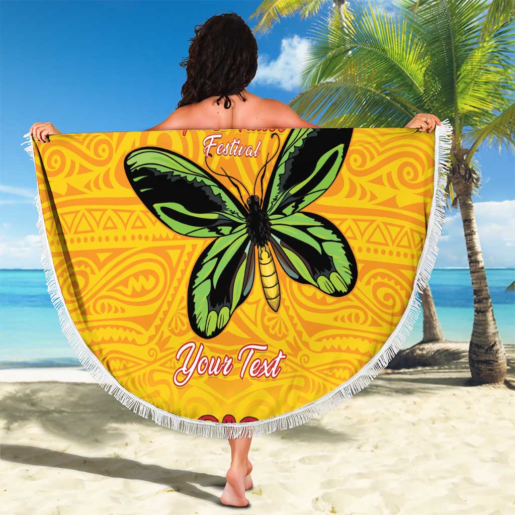 Personalised Tufi Tapa and Tattoo Festival Beach Blanket PNG Oro Butterfly Tapa Pattern - Polynesian Pride