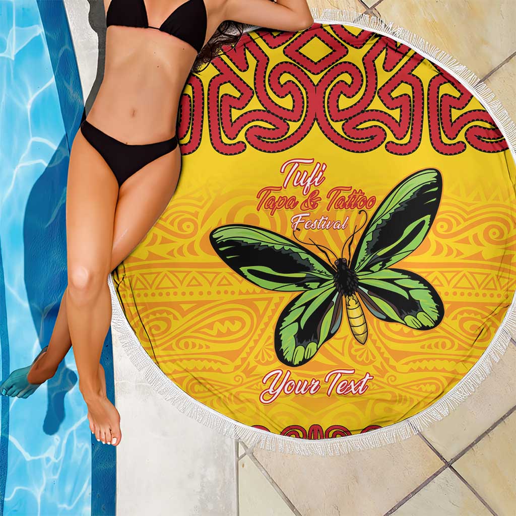 Personalised Tufi Tapa and Tattoo Festival Beach Blanket PNG Oro Butterfly Tapa Pattern - Polynesian Pride