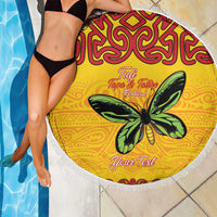 Personalised Tufi Tapa and Tattoo Festival Beach Blanket PNG Oro Butterfly Tapa Pattern - Polynesian Pride