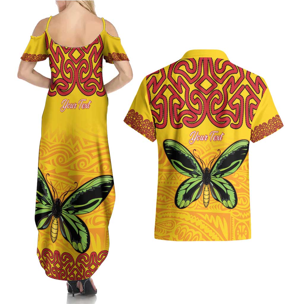 Personalised Tufi Tapa and Tattoo Festival Couples Matching Summer Maxi Dress and Hawaiian Shirt PNG Oro Butterfly Tapa Pattern - Polynesian Pride
