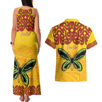 Personalised Tufi Tapa and Tattoo Festival Couples Matching Tank Maxi Dress and Hawaiian Shirt PNG Oro Butterfly Tapa Pattern - Polynesian Pride