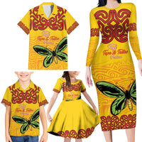 Personalised Tufi Tapa and Tattoo Festival Family Matching Long Sleeve Bodycon Dress and Hawaiian Shirt PNG Oro Butterfly Tapa Pattern - Polynesian Pride