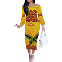Personalised Tufi Tapa and Tattoo Festival Family Matching Off The Shoulder Long Sleeve Dress and Hawaiian Shirt PNG Oro Butterfly Tapa Pattern - Polynesian Pride