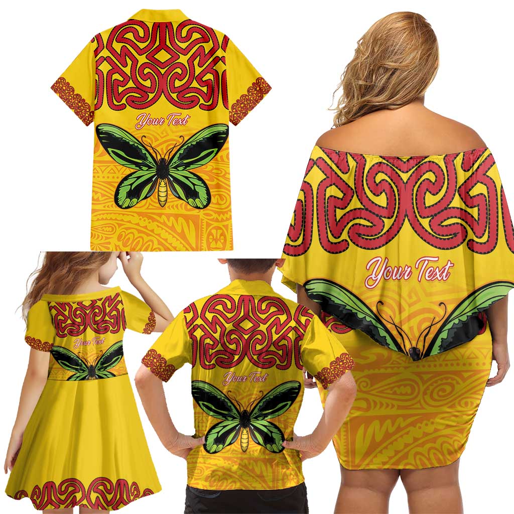 Personalised Tufi Tapa and Tattoo Festival Family Matching Off Shoulder Short Dress and Hawaiian Shirt PNG Oro Butterfly Tapa Pattern - Polynesian Pride