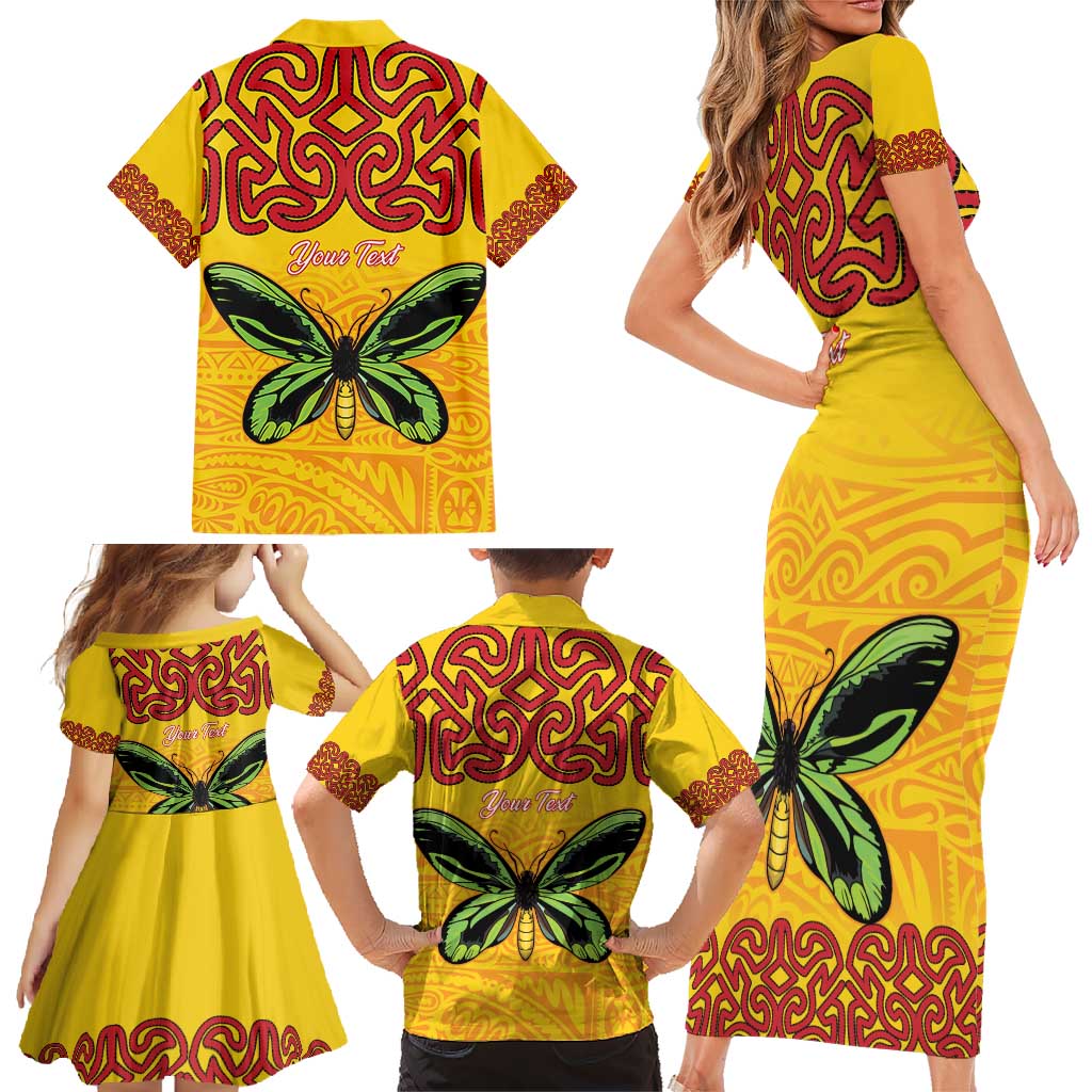 Personalised Tufi Tapa and Tattoo Festival Family Matching Short Sleeve Bodycon Dress and Hawaiian Shirt PNG Oro Butterfly Tapa Pattern - Polynesian Pride