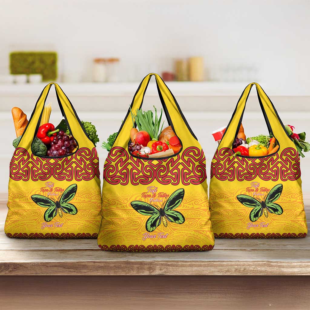 Personalised Tufi Tapa and Tattoo Festival Grocery Bag PNG Oro Butterfly Tapa Pattern - Polynesian Pride