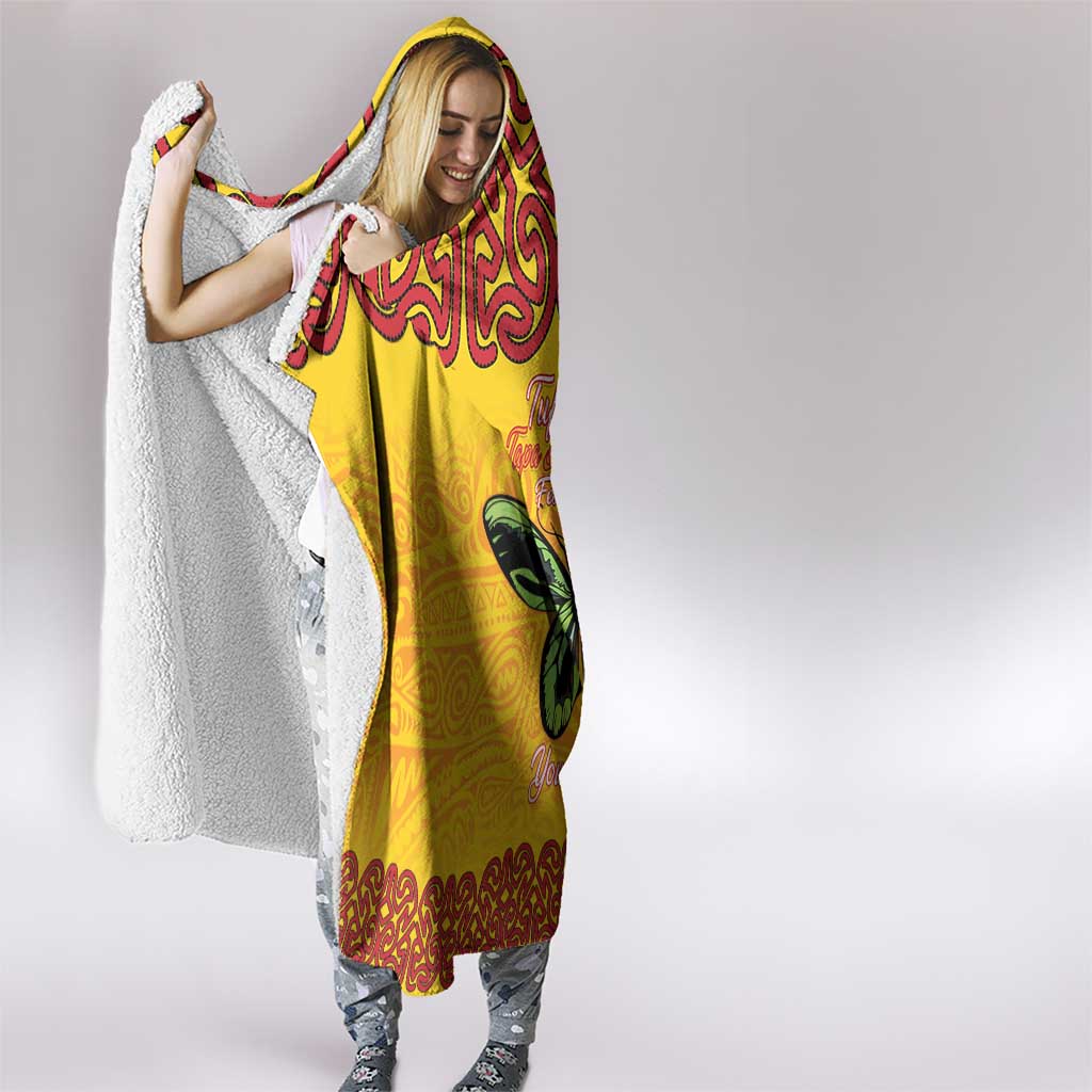 Personalised Tufi Tapa and Tattoo Festival Hooded Blanket PNG Oro Butterfly Tapa Pattern - Polynesian Pride