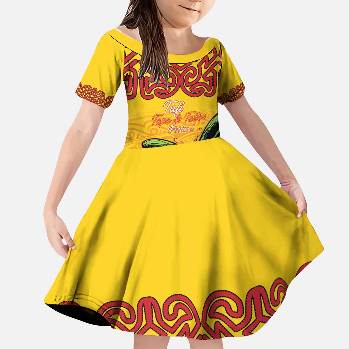 Personalised Tufi Tapa and Tattoo Festival Kid Short Sleeve Dress PNG Oro Butterfly Tapa Pattern - Polynesian Pride