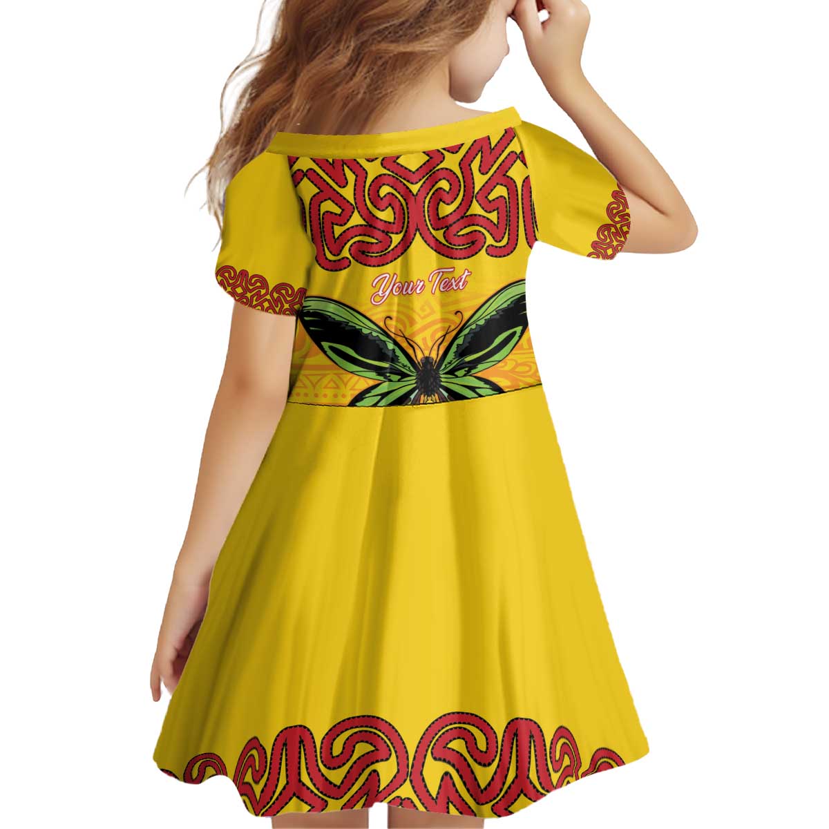 Personalised Tufi Tapa and Tattoo Festival Kid Short Sleeve Dress PNG Oro Butterfly Tapa Pattern - Polynesian Pride